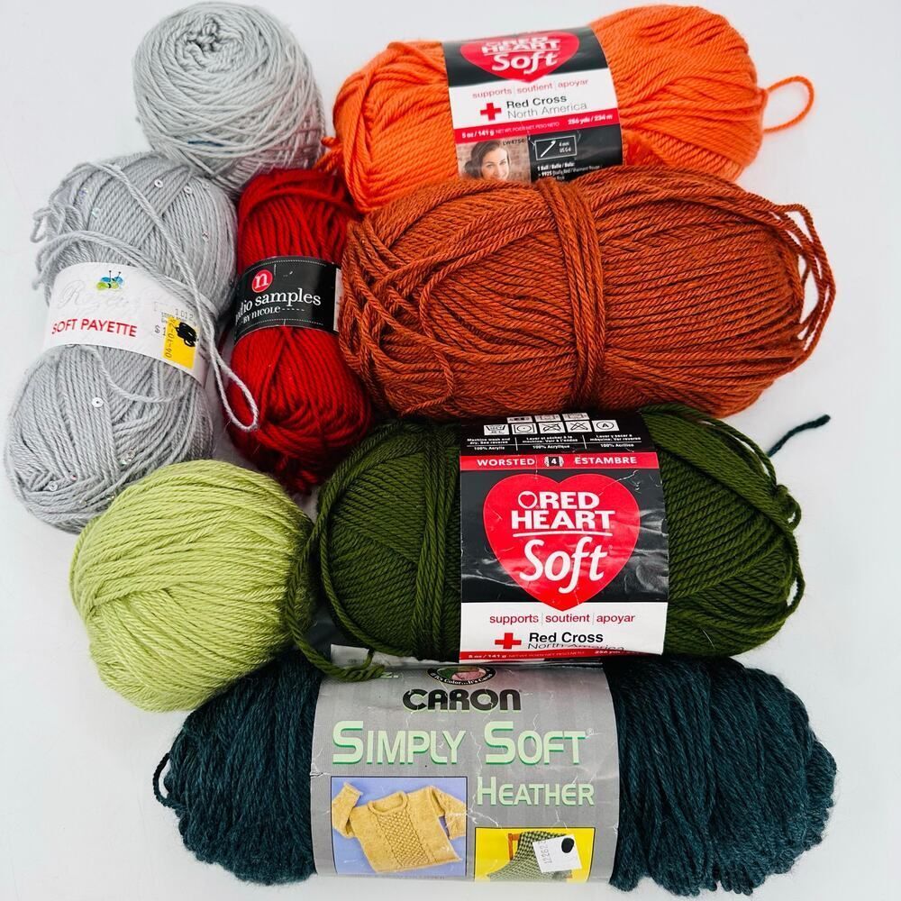 Red Heart Soft Caron Simply Soft Heather Yarn Mixed Lot Deep Teal Tangerine Leaf